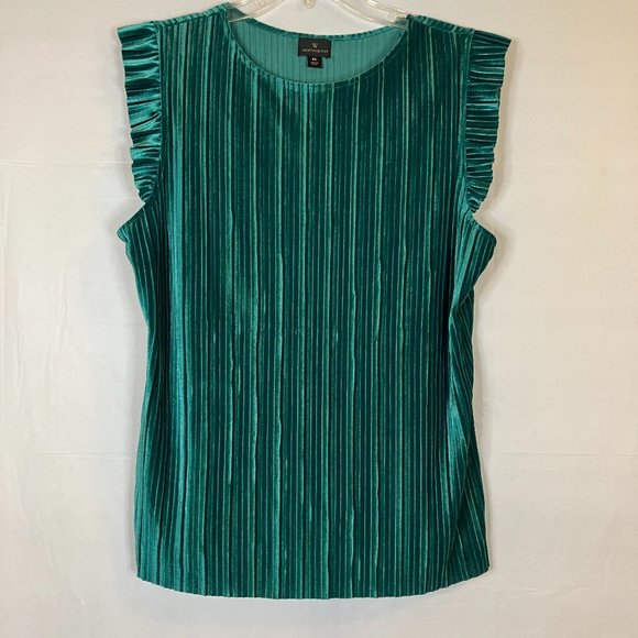 Worthington Womens Green Pleated Velvet Sleeveless Blouse Size XL - Picture 3 of 9